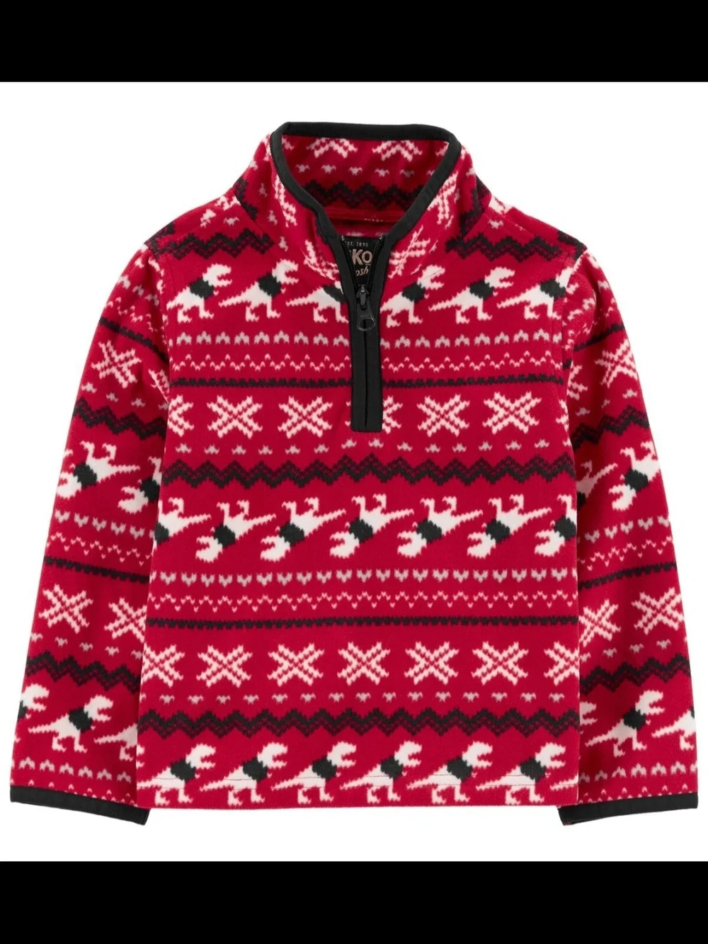 NWT Oshkosh B'gosh Toddler Dino Fair Isle Microfleece Cozie Red White Size 12 Mo